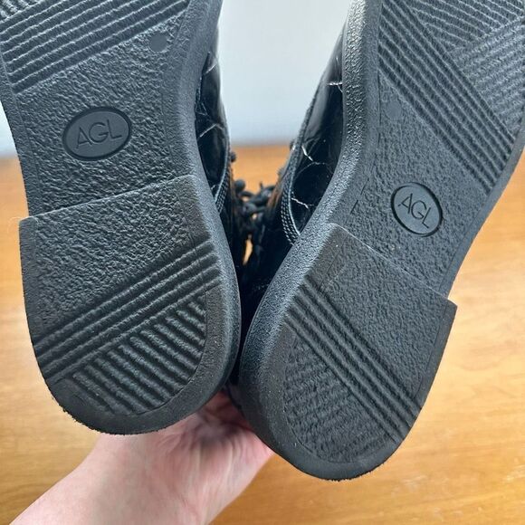 AGL Women’s Moreen Black Embossed Leather Lace-Up Combat Boot - Picture 8 of 13